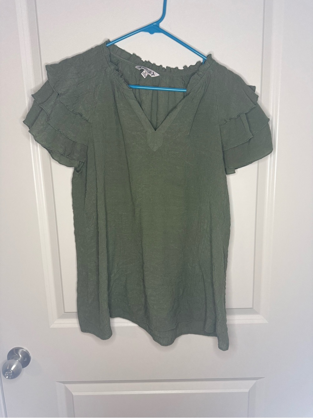 Nanette Lepore Olive Green Ruffle Sleeve Blouse